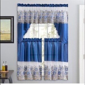 3PC Phoebe Embroidery Kitchen Curtain Set